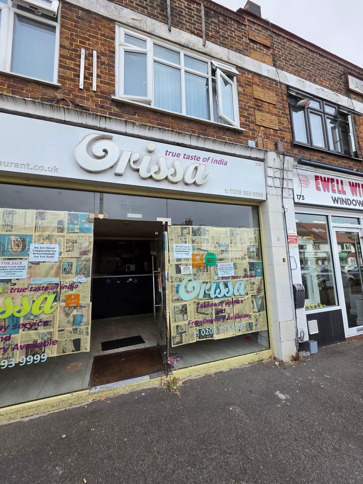 Front elevation of the restaurant premises in Epsom, Surrey