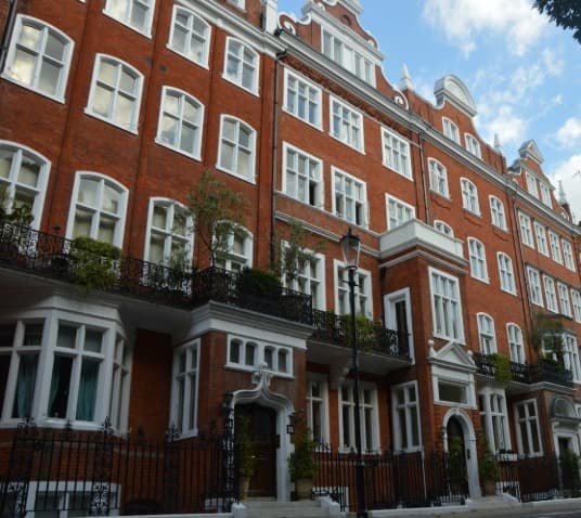 Red-brick mansion block in Kensington, Central London